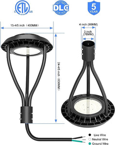 LED 60W Circular Post Top Fixture 5000k 5YR Warranty 8400 lm Integrated Photocell