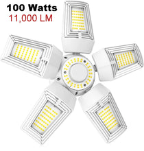 Load image into Gallery viewer, 100 Watt LED Adjustable 5 Blade Leaf E26 E39 11000 Lumens Garage Shop Light