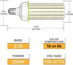 NG-WL-250W16SX  250 Watt 120/277vac LED Corn Bulb CHOOSE 5000k 6000K 28000LM 5YR