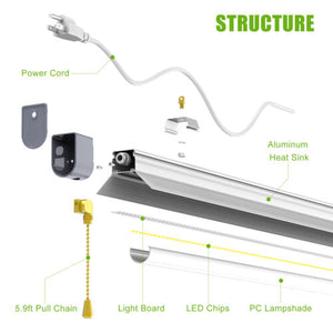 2 Pack 60w LED Shop Light Linkable 7800 Lumens 5k Daylight White 5yr Warranty