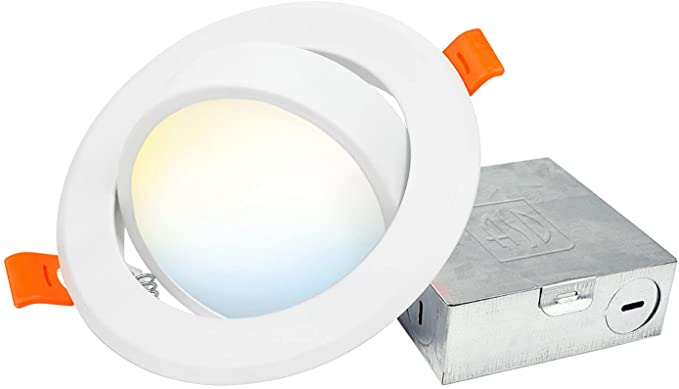 ASD 4 Inch Gimbal LED Recessed down light w/ Junction Box 3 CCT Selectable 3000K 4000K 5000K LED Dimmable Downlight Directional 9W 630Lm