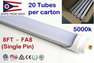 8FT 40 Watt Single Pin FA8 LED Tube Choose 4k 5k Bypass 100-277 VAC ZS-T8-40P8FT-FA8-F