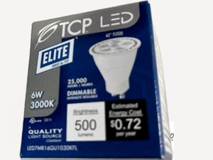 LED7MR16GU1030KFL 500LM 6 Watt 3000 Kelvin LED MR16 Lamp GU10 Base 50 Watt Equal Dimmable