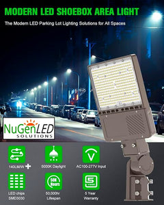 NG-PL-150W LED Parking Lot Area Light 5000k Daylight Premium DLC Integrated Photocell Option Shoebox 120-277v