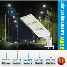 Load image into Gallery viewer, White NG-PL-320W LED Parking Lot Area Light Universal Mounting Bracket Dusk to Dawn