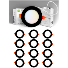 Load image into Gallery viewer, 4in Black 12 pack ASD‐JBR‐4D12AC‐BK cut-in wafer slim downlight 12w color selectable dimmable