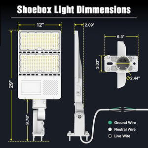 White NG-PL-320W LED Parking Lot Area Light Universal Mounting Bracket Dusk to Dawn