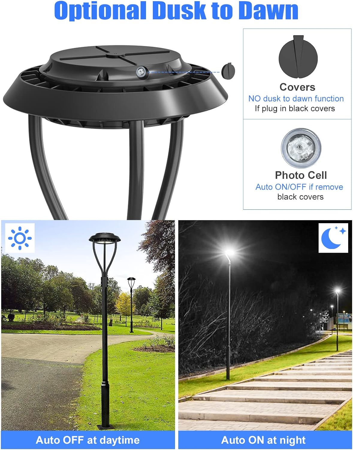 LED 150W Dusk to Dawn Circular Post Top Fixture 5000k Integrated Photo –  NuGen LED Solutions