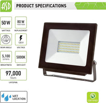 Load image into Gallery viewer, 2 PACK - ASD 50w LED Flood Light yoke trunnion mount dark brown chassis 5000k Daylight