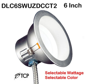 TCP 6" Selectable Wattage Tunable Color Temperature Commercial Recessed Downlight – 85 Watt Replacement DLC6SWUZDCCT2 6 inch