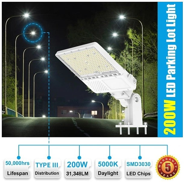NG PL 200W LED Parking Lot Area Light 5000k Daylight Premium DLC Integ NuGen LED Solutions