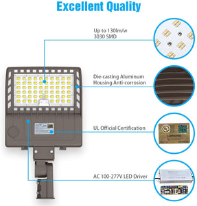 NuGen LED NG-NSB-150W PREMIUM DLC Shoebox Pole Light Fixture 5000K 21,000LM CHOOSE AC120-277V or 277-480V