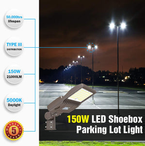 NuGen LED NG-NSB-150W PREMIUM DLC Shoebox Pole Light Fixture 5000K 21,000LM CHOOSE AC120-277V or 277-480V