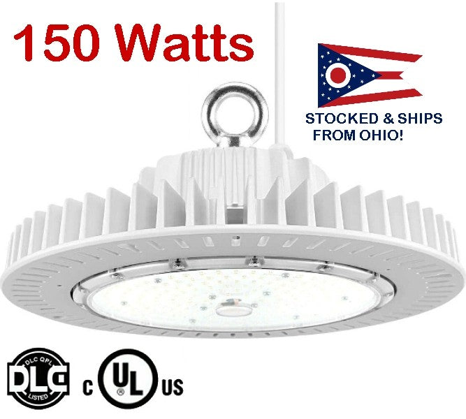 WHITE 150 Watt UFO Round High Bay LED Light Fixture DLC 5K dimmable NG-IHB-150W
