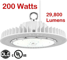 Load image into Gallery viewer, WHITE 200 Watt UFO Round High Bay LED Light Fixture 29,848 LM DLC 5K dimmable NG-UFO-200W