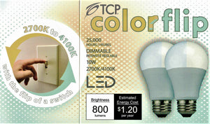 2 Pack TCP Color Flip LED light bulbs 27k 4k 5k Red Blue Green Purple Yellow ColorFlip