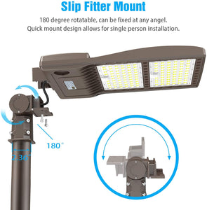 NG-NSB-320W LED PREM DLC Shoebox Light Fixture 5000K Slip Fitter or Pole Mount 44,800LM 120-277v Integrated Photocell