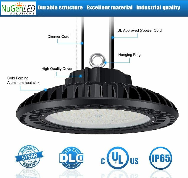 300W LED Ufo High Bay Light for Warehouse 41 000LM 5000K Daylight Dimmable IP65 Waterproof Commercial Lighting
