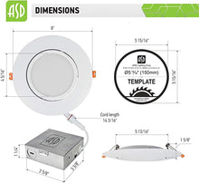 Load image into Gallery viewer, 6-PACK ASD-LMPJBR-GB-6D12CC-WH 6 in Gimbal Canless Recessed Downlight 3000k-4000k-5000k color adjustable