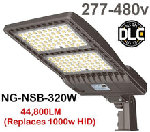 Load image into Gallery viewer, NG-NSB-320W LED 480v Shoebox Pole DLC Light Fixture 5000K Slip Fitter or Arm Mount 44,800LM