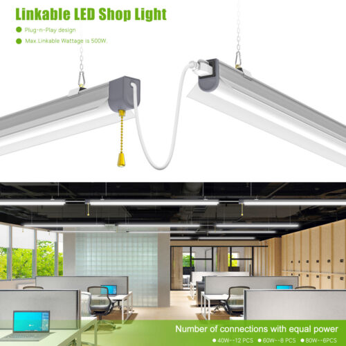 2 Pack 60w LED Shop Light Linkable 7800 Lumens 5k Daylight White 5yr Warranty