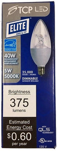 TCP LED5E12B1150K LED Chandelier Bulb 5 Watt Replaces 40w E12 Small Candelabra 5000k