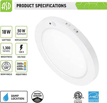 Load image into Gallery viewer, ASD-MPR-9N18CC-MS-WH  LED Round Surface Mini Panel 9&quot; 18W CCT Selectable 3000/4000/5000K Motion Sensor White Energy Star