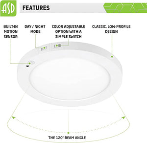 ASD-MPR-9N18CC-MS-WH  LED Round Surface Mini Panel 9" 18W CCT Selectable 3000/4000/5000K Motion Sensor White Energy Star