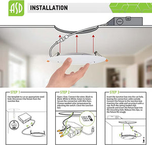 6-PACK ASD-LMPJBR-GB-6D12CC-WH 6 in Gimbal Canless Recessed Downlight 3000k-4000k-5000k color adjustable