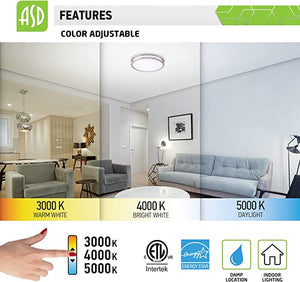 ASD-LFMDR-12D20CC-NK 12 Inch Ceiling Light 3000 4000 5000K Adjustable 120-277V LED Fixture 20W 1400LM Brushed Nickel Energy Star