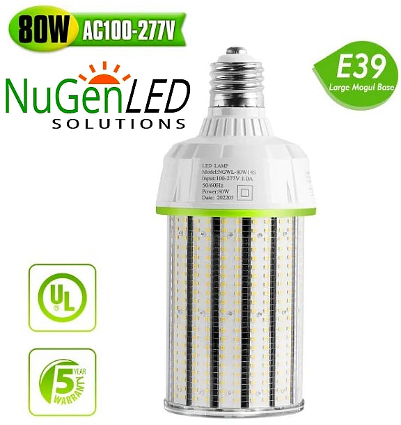 NuGen LED 80 Watt Corn Bulb 11200 Lumens 5000k 5YR Warranty 120-277V