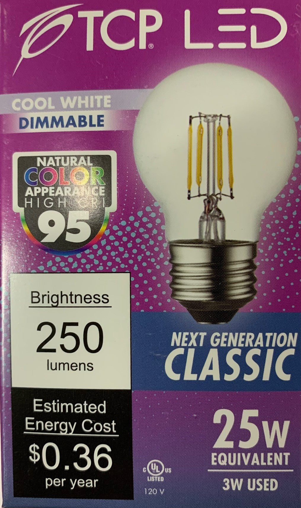 TCP FG16D2540E26SCL95 Clear LED 3w Filament Globe Bulb 95 CRI Dimmable 4k E26