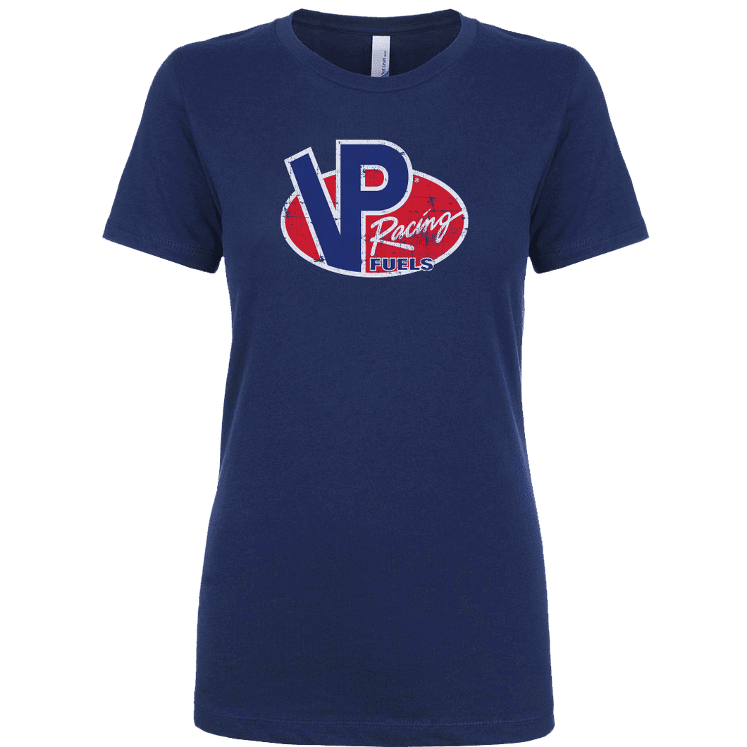 VP Racing Fuels Ladies Vintage Logo Distressed T-Shirt SKU: 9513-RYLNV-SM 9513-RYLNV-MD 9513-RYLNV-LG