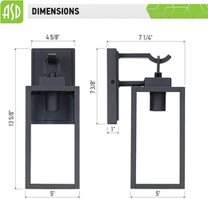 ASD-WLT21-1326-BK LED Outdoor Wall Lantern Sconce 13in Black E26 with Bulb
