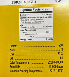 TCP FBR30D65GL1 650 Lumens Replaces 65 Watt with 8 Watts LED The Good Life Warm