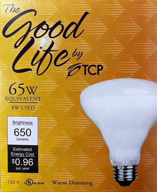 TCP FBR30D65GL1 650 Lumens Replaces 65 Watt with 8 Watts LED The Good Life Warm
