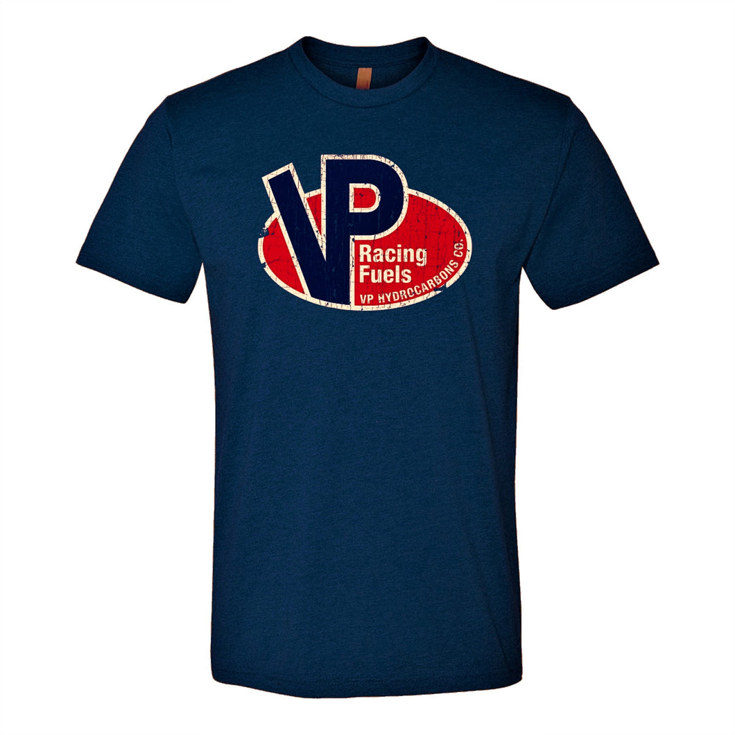 VP Racing Fuels Hydrocarbons Company Distressed Vintage Mens Tee Shirt Navy Blue 9509-MNV-LG