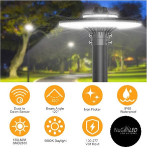 SALE NG-AL-100W-508P-B Outdoor Round Post Top Area Light Fixture 100w 5000k photocell