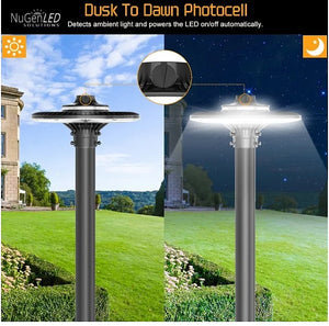 SALE NG-AL-100W-508P-B Outdoor Round Post Top Area Light Fixture 100w 5000k photocell