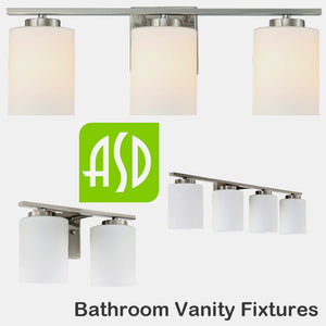 ASD Bathroom Vanity Fixture Satin Nickel Opal Glass Shades 2, 3 or 4 lamps